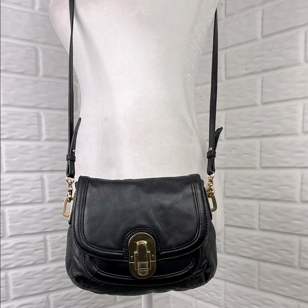 CALVIN KLEIN GENUINE LEATHER WITH SATIN BRASS HARDWARE CROSSBODY BAG PURSE
